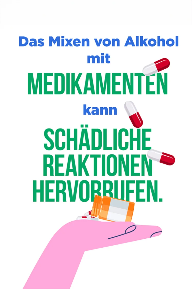 Infographic Hand Holding Pill Bottle Capsules Falling German Text White Background
Drinksmart